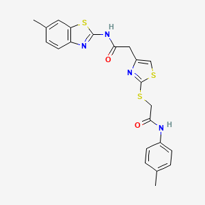 molecular formula C22H20N4O2S3 B2783738 N-(6-methylbenzo[d]thiazol-2-yl)-2-(2-((2-oxo-2-(p-tolylamino)ethyl)thio)thiazol-4-yl)acetamide CAS No. 941922-21-0