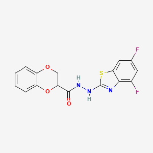 molecular formula C16H11F2N3O3S B2783794 N'-(4,6-difluorobenzo[d]thiazol-2-yl)-2,3-dihydrobenzo[b][1,4]dioxine-2-carbohydrazide CAS No. 851988-47-1