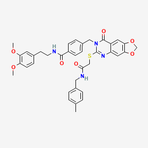 molecular formula C37H36N4O7S B2783802 N-[2-(3,4-dimethoxyphenyl)ethyl]-4-({6-[({[(4-methylphenyl)methyl]carbamoyl}methyl)sulfanyl]-8-oxo-2H,7H,8H-[1,3]dioxolo[4,5-g]quinazolin-7-yl}methyl)benzamide CAS No. 688062-40-0