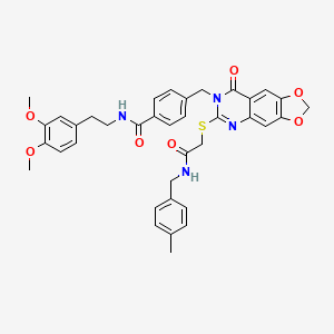 molecular formula C37H36N4O7S B2783802 N-(3,4-dimethoxyphenethyl)-4-((6-((2-((4-methylbenzyl)amino)-2-oxoethyl)thio)-8-oxo-[1,3]dioxolo[4,5-g]quinazolin-7(8H)-yl)methyl)benzamide CAS No. 688062-40-0