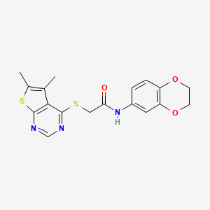 molecular formula C18H17N3O3S2 B2783821 N-(2,3-dihydro-1,4-benzodioxin-6-yl)-2-(5,6-dimethylthieno[2,3-d]pyrimidin-4-yl)sulfanylacetamide CAS No. 483984-18-5