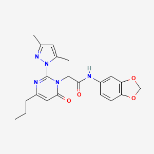 molecular formula C21H23N5O4 B2783834 N-(2H-1,3-benzodioxol-5-yl)-2-[2-(3,5-dimethyl-1H-pyrazol-1-yl)-6-oxo-4-propyl-1,6-dihydropyrimidin-1-yl]acetamide CAS No. 1002569-57-4