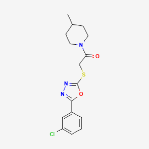 molecular formula C16H18ClN3O2S B2783838 2-{[5-(3-chlorophenyl)-1,3,4-oxadiazol-2-yl]sulfanyl}-1-(4-methylpiperidin-1-yl)ethan-1-one CAS No. 850937-52-9