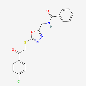 molecular formula C18H14ClN3O3S B2783845 N-((5-((2-(4-chlorophenyl)-2-oxoethyl)thio)-1,3,4-oxadiazol-2-yl)methyl)benzamide CAS No. 872613-68-8