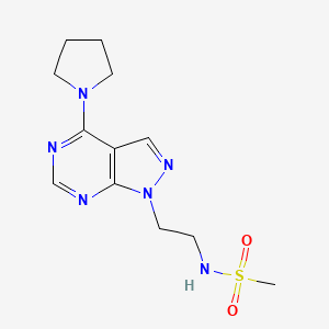 molecular formula C12H18N6O2S B2783856 N-(2-(4-(pyrrolidin-1-yl)-1H-pyrazolo[3,4-d]pyrimidin-1-yl)ethyl)methanesulfonamide CAS No. 1171692-27-5