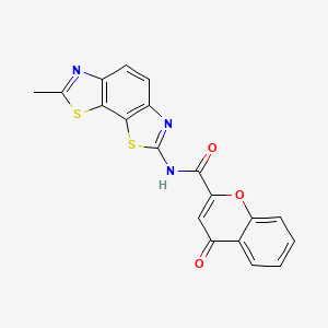 molecular formula C19H11N3O3S2 B2783862 N-{11-methyl-3,12-dithia-5,10-diazatricyclo[7.3.0.0^{2,6}]dodeca-1,4,6,8,10-pentaen-4-yl}-4-oxo-4H-chromene-2-carboxamide CAS No. 361478-74-2