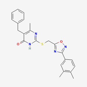 molecular formula C23H22N4O2S B2783876 5-Benzyl-2-({[3-(3,4-dimethylphenyl)-1,2,4-oxadiazol-5-yl]methyl}sulfanyl)-6-methyl-4-pyrimidinol CAS No. 1226427-37-7