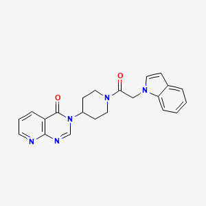 molecular formula C22H21N5O2 B2783880 3-(1-(2-(1H-indol-1-yl)acetyl)piperidin-4-yl)pyrido[2,3-d]pyrimidin-4(3H)-one CAS No. 2034535-24-3