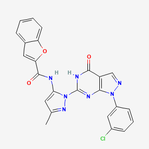 molecular formula C24H16ClN7O3 B2783928 N-(1-(1-(3-chlorophenyl)-4-oxo-4,5-dihydro-1H-pyrazolo[3,4-d]pyrimidin-6-yl)-3-methyl-1H-pyrazol-5-yl)benzofuran-2-carboxamide CAS No. 1172368-96-5