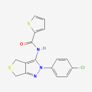 molecular formula C16H12ClN3OS2 B2783943 N-[2-(4-chlorophenyl)-2H,4H,6H-thieno[3,4-c]pyrazol-3-yl]thiophene-2-carboxamide CAS No. 361168-97-0