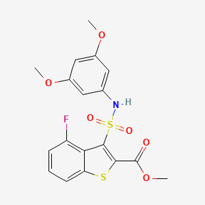 molecular formula C18H16FNO6S2 B2783947 Methyl 3-[(3,5-dimethoxyphenyl)sulfamoyl]-4-fluoro-1-benzothiophene-2-carboxylate CAS No. 941962-29-4