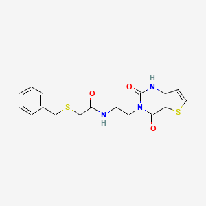 molecular formula C17H17N3O3S2 B2783956 2-(benzylthio)-N-(2-(2,4-dioxo-1,2-dihydrothieno[3,2-d]pyrimidin-3(4H)-yl)ethyl)acetamide CAS No. 2034603-00-2