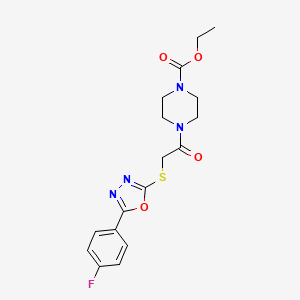 molecular formula C17H19FN4O4S B2783959 Ethyl 4-(2-{[5-(4-fluorophenyl)-1,3,4-oxadiazol-2-YL]sulfanyl}acetyl)piperazine-1-carboxylate CAS No. 850937-00-7
