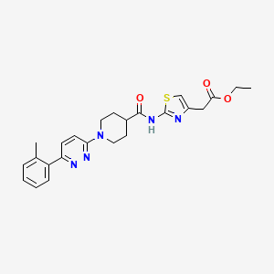 molecular formula C24H27N5O3S B2783966 Ethyl 2-(2-(1-(6-(o-tolyl)pyridazin-3-yl)piperidine-4-carboxamido)thiazol-4-yl)acetate CAS No. 1105219-20-2
