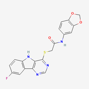molecular formula C19H13FN4O3S B2783985 N-(2H-1,3-benzodioxol-5-yl)-2-({8-fluoro-5H-pyrimido[5,4-b]indol-4-yl}sulfanyl)acetamide CAS No. 1115997-48-2