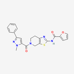 molecular formula C22H19N5O3S B2784018 N-(5-(1-methyl-3-phenyl-1H-pyrazole-5-carbonyl)-4,5,6,7-tetrahydrothiazolo[5,4-c]pyridin-2-yl)furan-2-carboxamide CAS No. 1351654-09-5