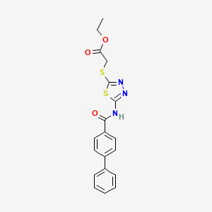 molecular formula C19H17N3O3S2 B2784132 ethyl 2-[(5-{[1,1'-biphenyl]-4-amido}-1,3,4-thiadiazol-2-yl)sulfanyl]acetate CAS No. 392318-60-4