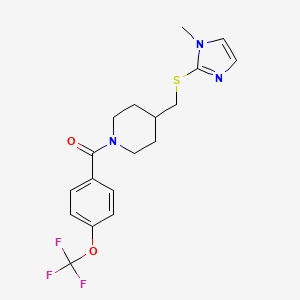 molecular formula C18H20F3N3O2S B2784191 4-{[(1-methyl-1H-imidazol-2-yl)sulfanyl]methyl}-1-[4-(trifluoromethoxy)benzoyl]piperidine CAS No. 1428375-78-3
