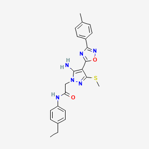 molecular formula C23H24N6O2S B2784366 2-{5-amino-4-[3-(4-methylphenyl)-1,2,4-oxadiazol-5-yl]-3-(methylsulfanyl)-1H-pyrazol-1-yl}-N-(4-ethylphenyl)acetamide CAS No. 1242926-73-3