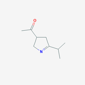 molecular formula C9H15NO B027844 Ethanone, 1-[3,4-dihydro-5-(1-methylethyl)-2H-pyrrol-3-yl]-(9CI) CAS No. 107942-24-5