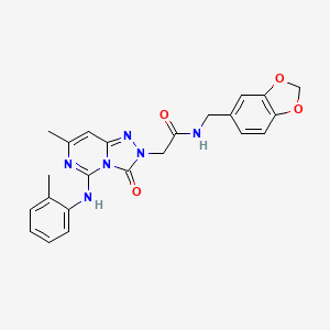 molecular formula C23H22N6O4 B2784414 N-[(2H-1,3-benzodioxol-5-yl)methyl]-2-{7-methyl-5-[(2-methylphenyl)amino]-3-oxo-2H,3H-[1,2,4]triazolo[4,3-c]pyrimidin-2-yl}acetamide CAS No. 1251558-11-8
