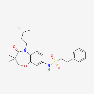 molecular formula C24H32N2O4S B2784434 N-(5-isopentyl-3,3-dimethyl-4-oxo-2,3,4,5-tetrahydrobenzo[b][1,4]oxazepin-8-yl)-2-phenylethanesulfonamide CAS No. 921907-99-5
