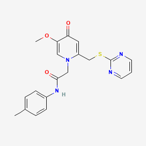 molecular formula C20H20N4O3S B2784488 2-(5-methoxy-4-oxo-2-((pyrimidin-2-ylthio)methyl)pyridin-1(4H)-yl)-N-(p-tolyl)acetamide CAS No. 1005302-56-6