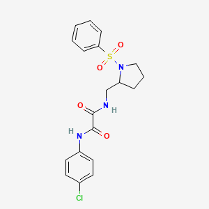 molecular formula C19H20ClN3O4S B2784586 N1-(4-chlorophenyl)-N2-((1-(phenylsulfonyl)pyrrolidin-2-yl)methyl)oxalamide CAS No. 896264-89-4