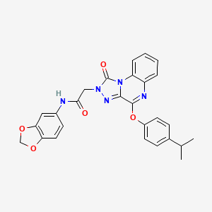 molecular formula C27H23N5O5 B2784648 N-(2H-1,3-benzodioxol-5-yl)-2-{1-oxo-4-[4-(propan-2-yl)phenoxy]-1H,2H-[1,2,4]triazolo[4,3-a]quinoxalin-2-yl}acetamide CAS No. 1215508-08-9