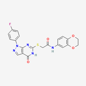 molecular formula C21H16FN5O4S B2784817 N-(2,3-dihydro-1,4-benzodioxin-6-yl)-2-{[1-(4-fluorophenyl)-4-oxo-1H,4H,5H-pyrazolo[3,4-d]pyrimidin-6-yl]sulfanyl}acetamide CAS No. 534593-06-1