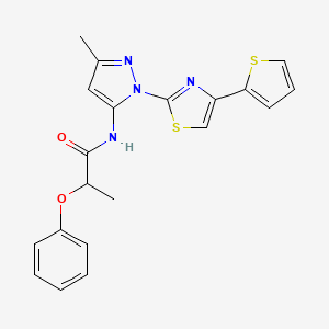 molecular formula C20H18N4O2S2 B2784853 N-(3-methyl-1-(4-(thiophen-2-yl)thiazol-2-yl)-1H-pyrazol-5-yl)-2-phenoxypropanamide CAS No. 1170484-47-5