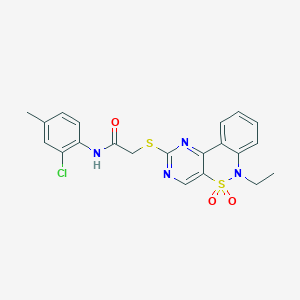 molecular formula C21H19ClN4O3S2 B2784910 N-(2-chloro-4-methylphenyl)-2-((6-ethyl-5,5-dioxido-6H-benzo[c]pyrimido[4,5-e][1,2]thiazin-2-yl)thio)acetamide CAS No. 950470-92-5