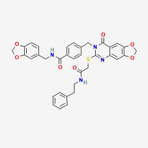 molecular formula C35H30N4O7S B2784928 N-[(2H-1,3-benzodioxol-5-yl)methyl]-4-{[8-oxo-6-({[(2-phenylethyl)carbamoyl]methyl}sulfanyl)-2H,7H,8H-[1,3]dioxolo[4,5-g]quinazolin-7-yl]methyl}benzamide CAS No. 688062-03-5