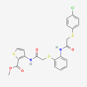 molecular formula C22H19ClN2O4S3 B2784967 Methyl 3-[(2-{[2-({2-[(4-chlorophenyl)sulfanyl]acetyl}amino)phenyl]sulfanyl}acetyl)amino]-2-thiophenecarboxylate CAS No. 477887-69-7