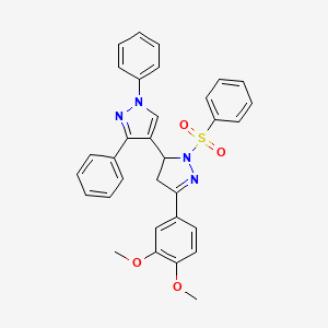 4-[2-(Benzenesulfonyl)-5-(3,4-dimethoxyphenyl)-3,4-dihydropyrazol-3-yl]-1,3-diphenylpyrazole