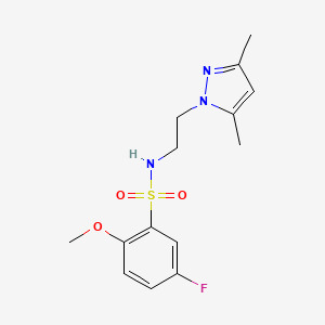 molecular formula C14H18FN3O3S B2785030 N-(2-(3,5-dimethyl-1H-pyrazol-1-yl)ethyl)-5-fluoro-2-methoxybenzenesulfonamide CAS No. 1235625-42-9