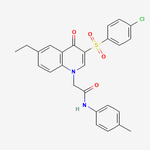 molecular formula C26H23ClN2O4S B2785039 2-[3-(4-chlorophenyl)sulfonyl-6-ethyl-4-oxoquinolin-1-yl]-N-(4-methylphenyl)acetamide CAS No. 866591-02-8