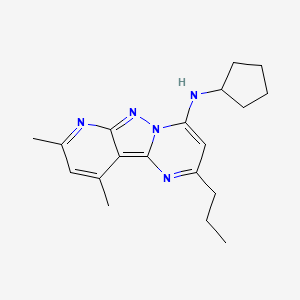 molecular formula C19H25N5 B2785052 N-cyclopentyl-8,10-dimethyl-2-propylpyrido[2',3':3,4]pyrazolo[1,5-a]pyrimidin-4-amine CAS No. 902324-14-5