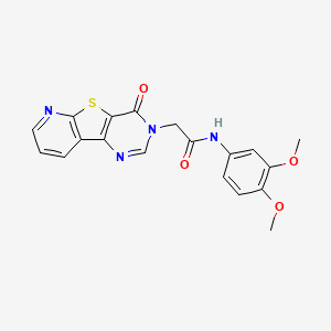 molecular formula C19H16N4O4S B2785102 N-(3,4-dimethoxyphenyl)-2-(6-oxo-8-thia-3,5,10-triazatricyclo[7.4.0.02,7]trideca-1(9),2(7),3,10,12-pentaen-5-yl)acetamide CAS No. 946299-82-7