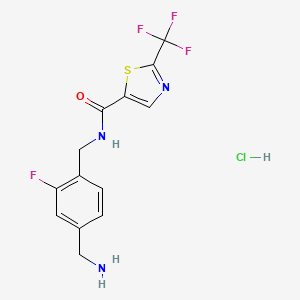 molecular formula C13H12ClF4N3OS B2785105 N-[[4-(氨基甲基)-2-氟苯基]甲基]-2-(三氟甲基)-1,3-噻唑-5-甲酰胺;盐酸盐 CAS No. 2418681-35-1