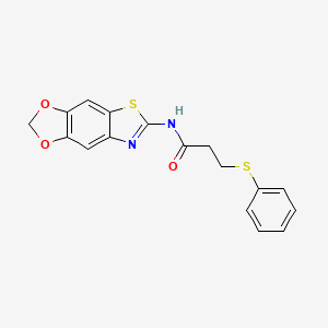 molecular formula C17H14N2O3S2 B2785110 N-{4,6-dioxa-10-thia-12-azatricyclo[7.3.0.0^{3,7}]dodeca-1(9),2,7,11-tetraen-11-yl}-3-(phenylsulfanyl)propanamide CAS No. 892854-04-5
