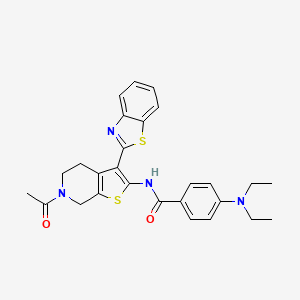 molecular formula C27H28N4O2S2 B2785125 N-(6-乙酰-3-(苯并[d]噻唑-2-基)-4,5,6,7-四氢噻吩[2,3-c]嘧啶-2-基)-4-(二乙基氨基)苯甲酰胺 CAS No. 864859-89-2