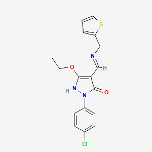 molecular formula C17H16ClN3O2S B2785134 2-(4-chlorophenyl)-5-ethoxy-4-{[(2-thienylmethyl)amino]methylene}-2,4-dihydro-3H-pyrazol-3-one CAS No. 338751-21-6