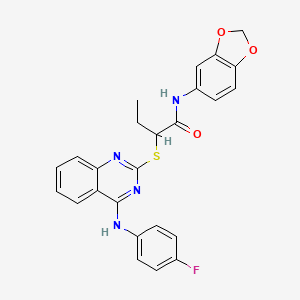 molecular formula C25H21FN4O3S B2785155 N-(2H-1,3-benzodioxol-5-yl)-2-({4-[(4-fluorophenyl)amino]quinazolin-2-yl}sulfanyl)butanamide CAS No. 422533-82-2