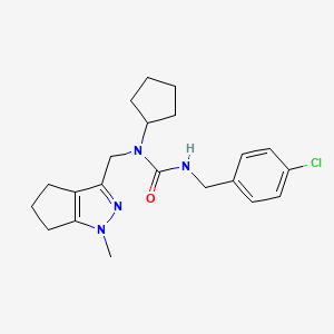molecular formula C21H27ClN4O B2785191 3-(4-Chlorobenzyl)-1-cyclopentyl-1-((1-methyl-1,4,5,6-tetrahydrocyclopenta[c]pyrazol-3-yl)methyl)urea CAS No. 2034403-06-8