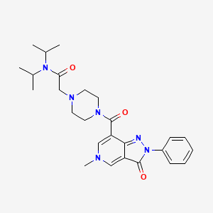 molecular formula C26H34N6O3 B2785240 N,N-diisopropyl-2-(4-(5-methyl-3-oxo-2-phenyl-3,5-dihydro-2H-pyrazolo[4,3-c]pyridine-7-carbonyl)piperazin-1-yl)acetamide CAS No. 1040648-68-7