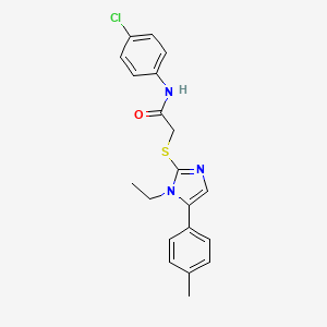 molecular formula C20H20ClN3OS B2785248 N-(4-chlorophenyl)-2-((1-ethyl-5-(p-tolyl)-1H-imidazol-2-yl)thio)acetamide CAS No. 1206987-54-3