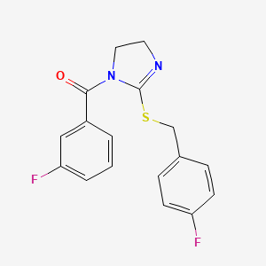 (3-Fluorophenyl)-[2-[(4-fluorophenyl)methylsulfanyl]-4,5-dihydroimidazol-1-yl]methanone