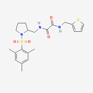 molecular formula C21H27N3O4S2 B2785339 N1-((1-(mesitylsulfonyl)pyrrolidin-2-yl)methyl)-N2-(thiophen-2-ylmethyl)oxalamide CAS No. 896281-02-0