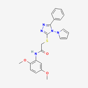 molecular formula C22H21N5O3S B2785355 N-(2,5-dimethoxyphenyl)-2-{[5-phenyl-4-(1H-pyrrol-1-yl)-4H-1,2,4-triazol-3-yl]sulfanyl}acetamide CAS No. 896297-08-8